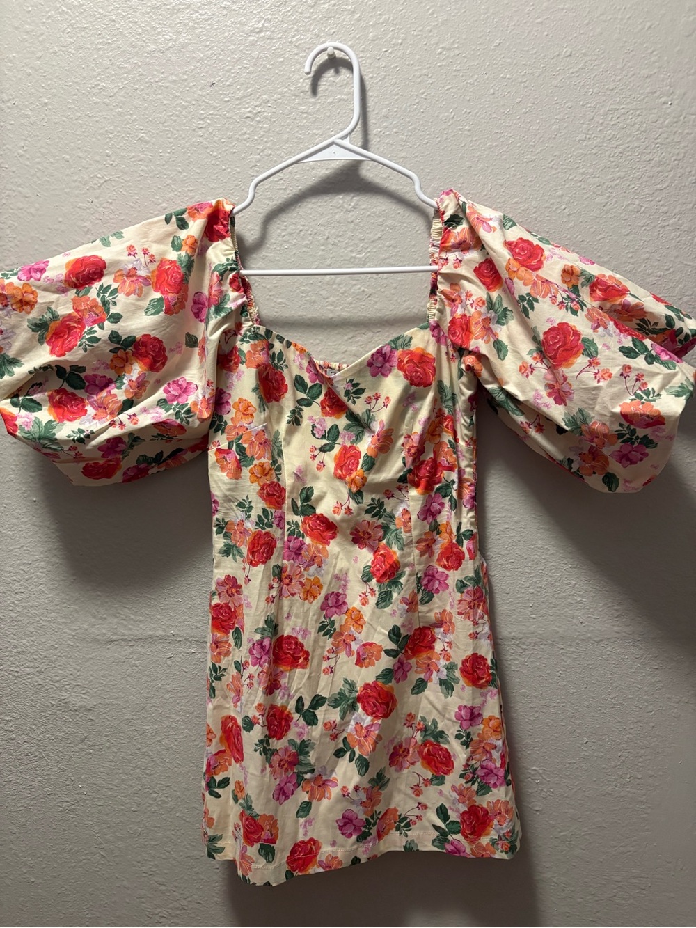 Zara Cream Mini Dress with Pink and Red Floral Print